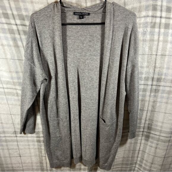 Boston Proper women Cardigan Sweater Large Gray minimalist neutral career office - Picture 1 of 8
